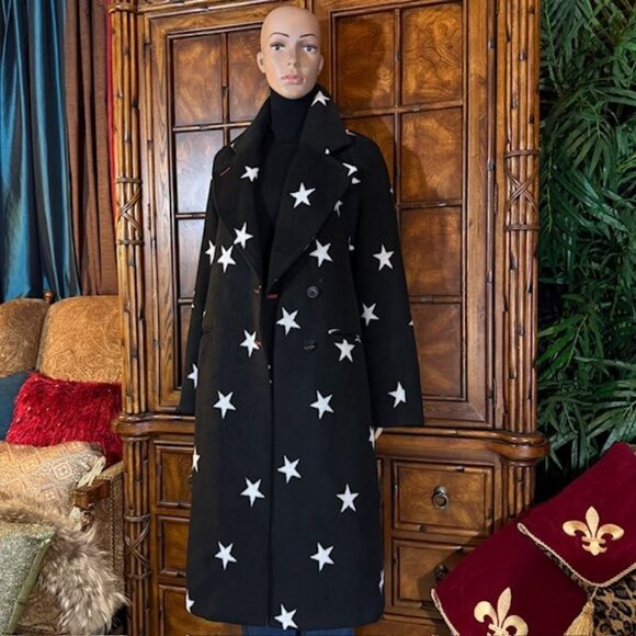 NWOT Avec Les Filles Black White Star Long Coat - Picture 2 of 13
